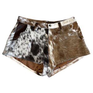 NWOT Understated Leather x Revolve Cowhide Leather Brown Shorts Women's Small S